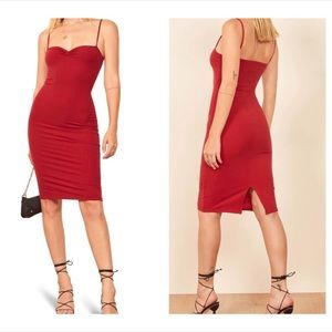 REFORMATION Mena Ribbed Body-Con Dress Red Size XL